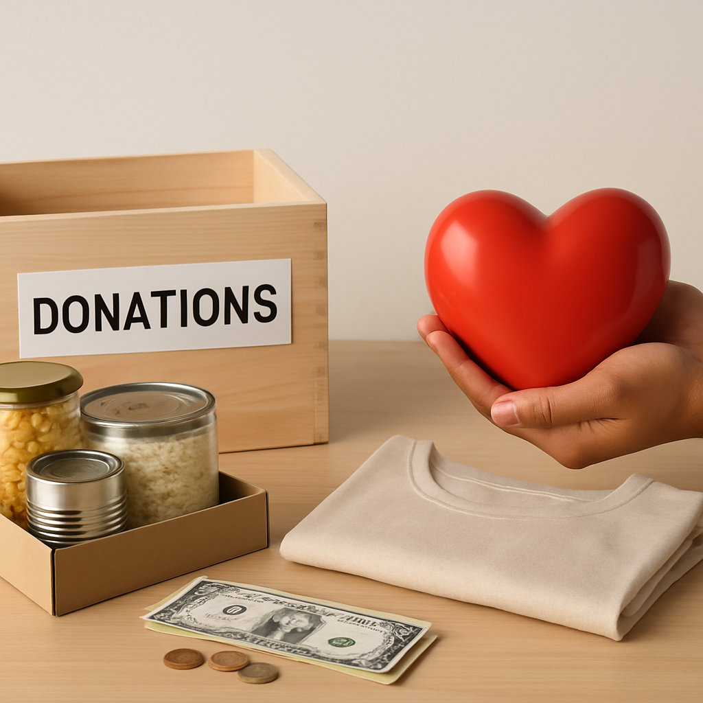 Hands coming together in community support and charitable giving